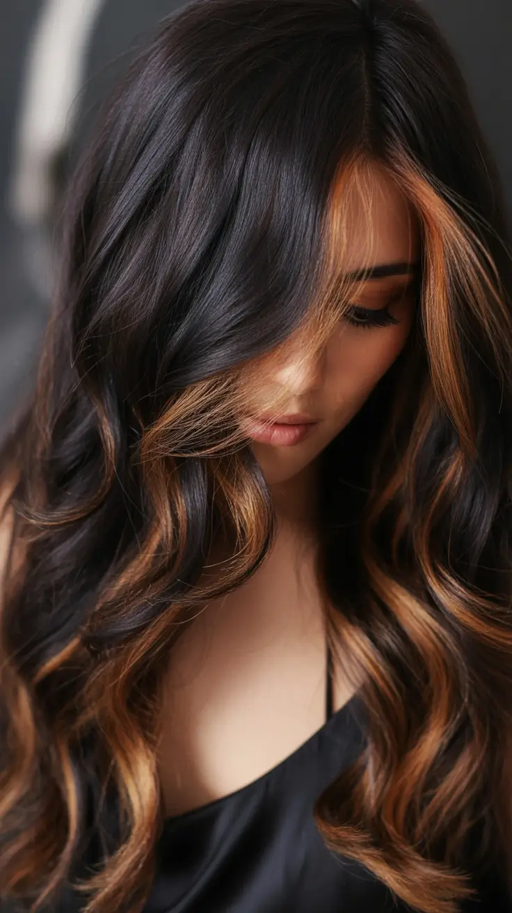 August hair color Cocoa Brunette with Caramel Money Piece