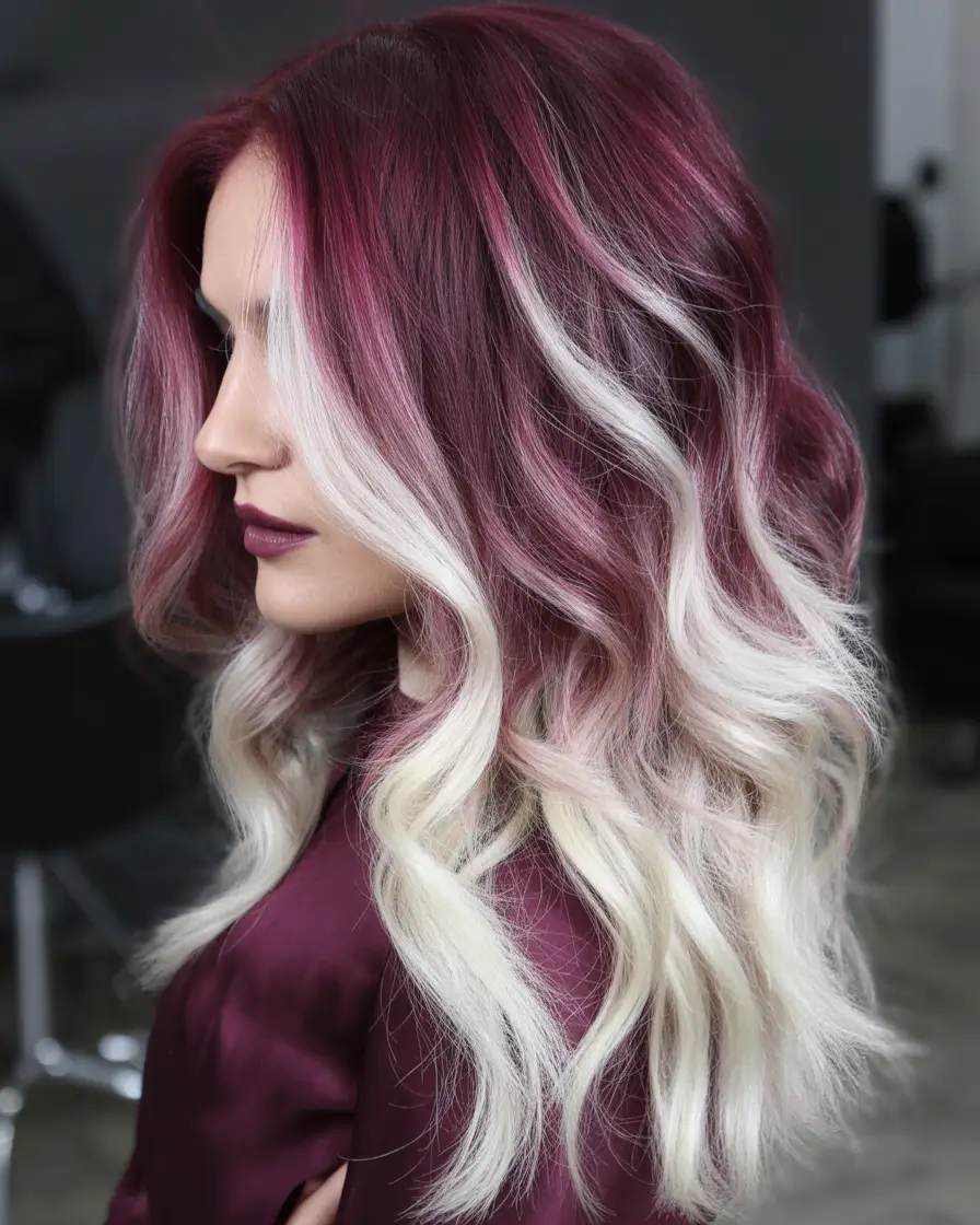August hair color Black Cherry Melt with Platinum Ribbons