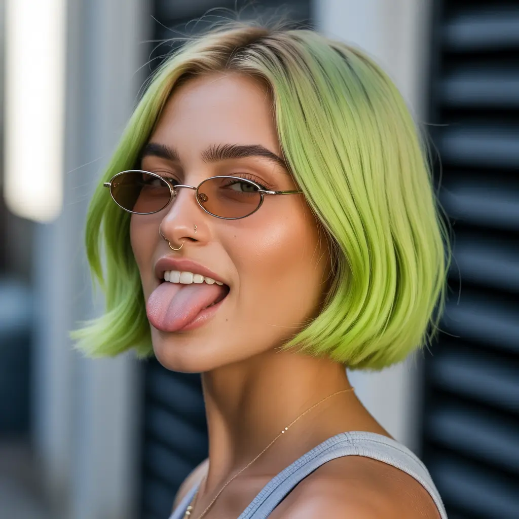 August hair color Chartreuse Crop with Icy Roots