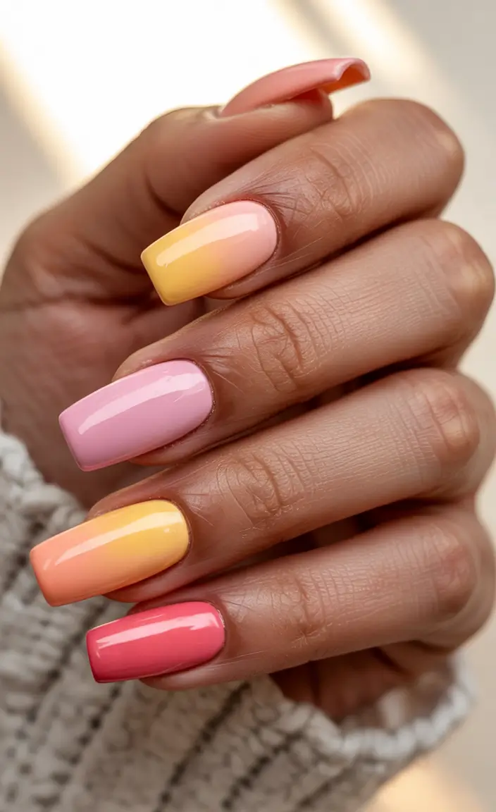 August nails color Sunset Gradient Vibes