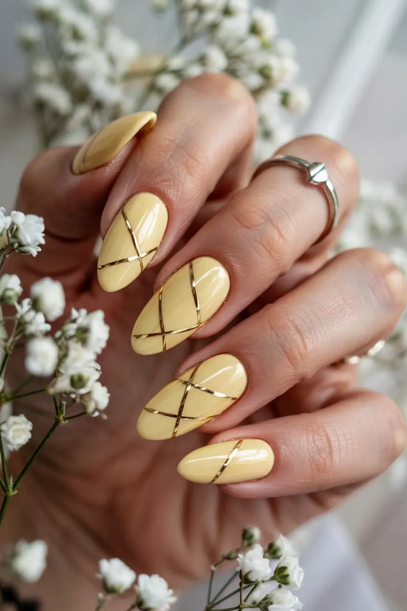 August nails color Lemon Gold Grid