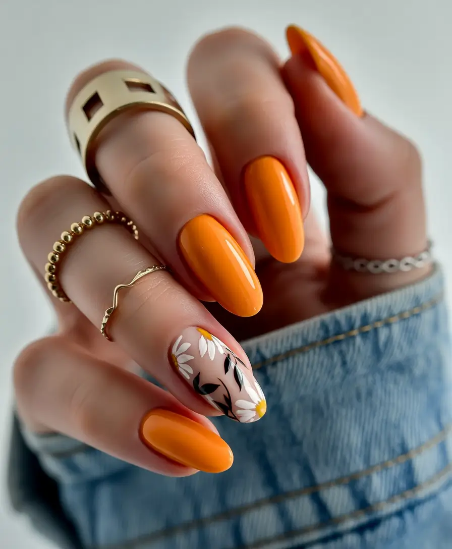 August nails color Daisy Orange Pop