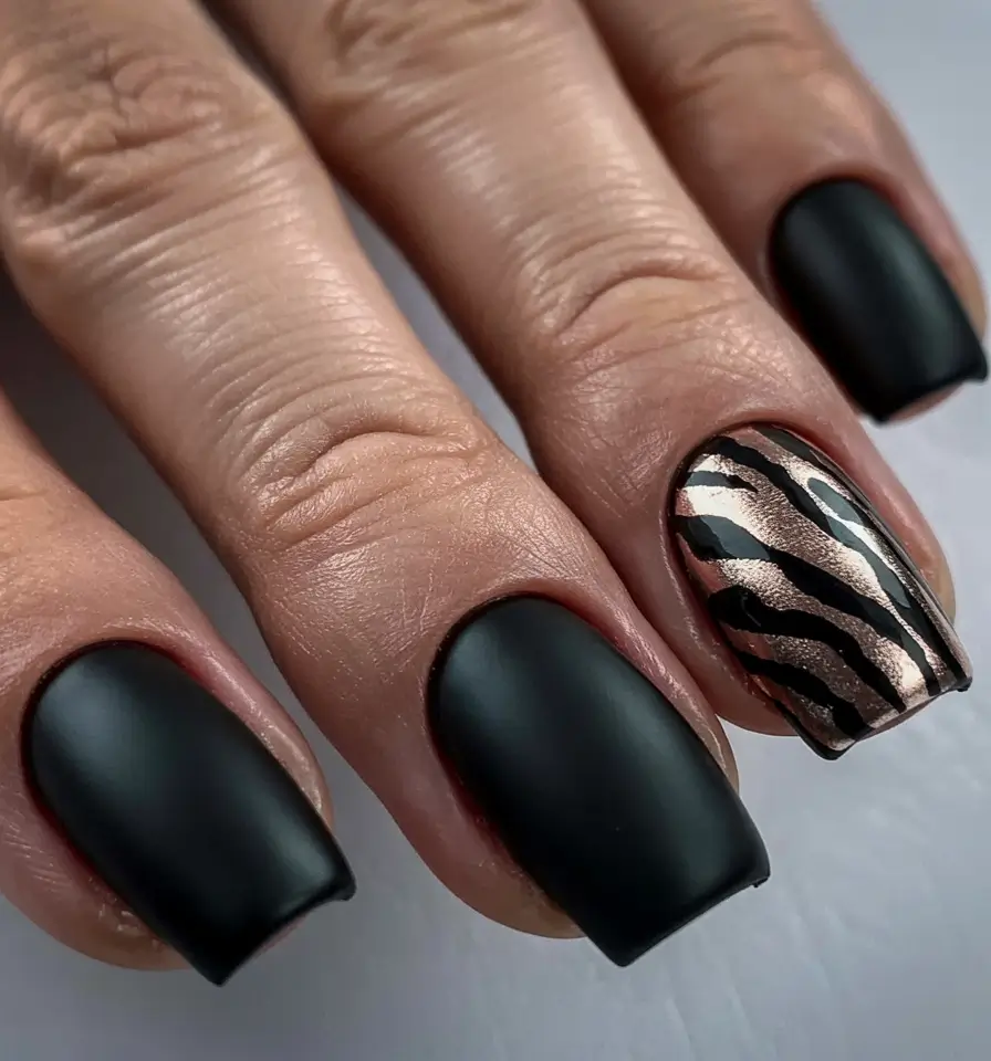 August nails color Matte Noir With Foiled Wild