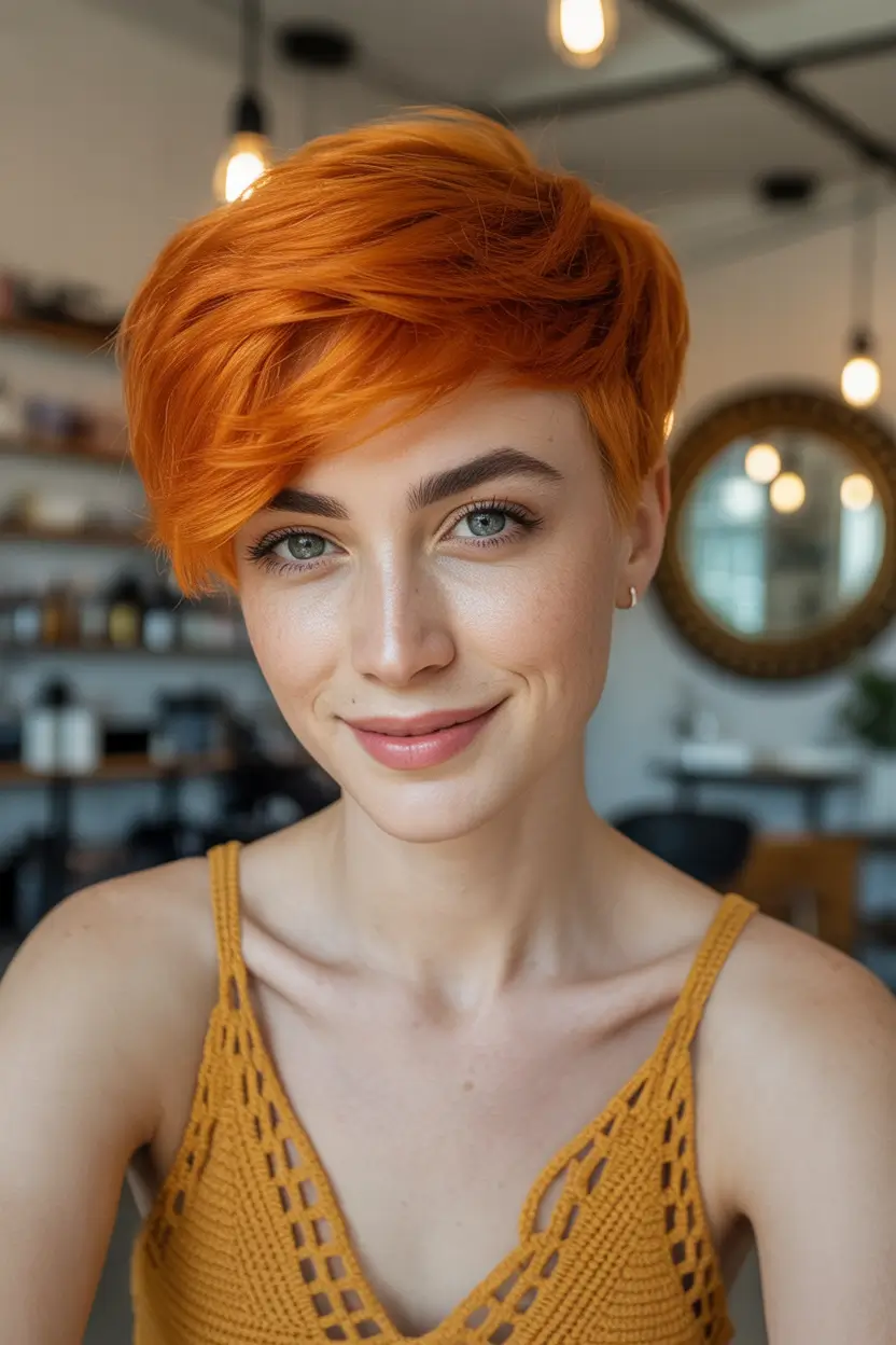 Fall Hair Colors for Cool Skin Tones Sun-Kissed Orange Pixie