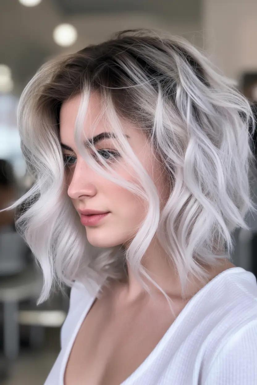 Fall Hair Colors for Cool Skin Tones Snowlit Silver Waves with Root Smudge