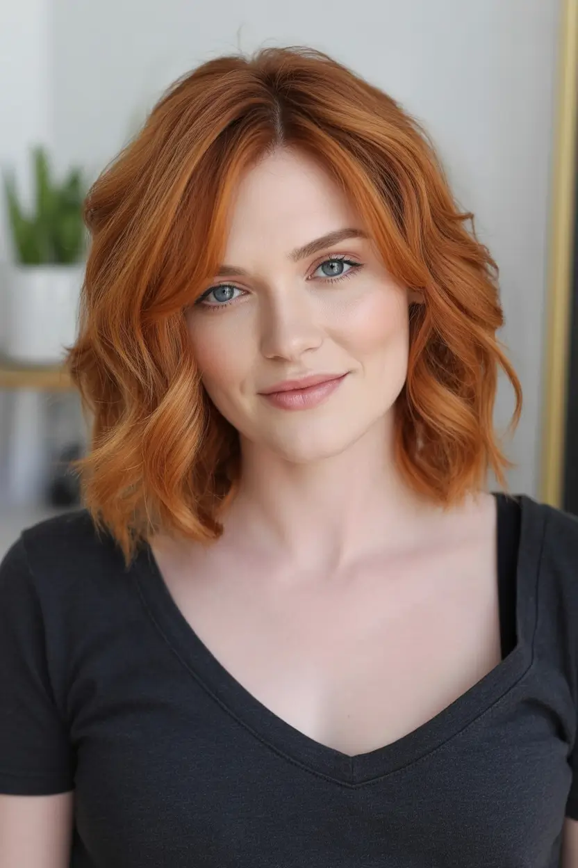 Fall Hair Colors for Cool Skin Tones Cool Copper Bob with Curtain Fringe