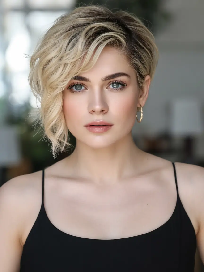 Fall Hair Colors for Cool Skin Tones Champagne Blonde Pixie with Shadow Root