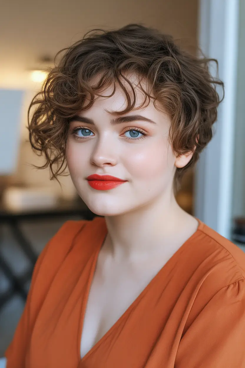 Fall haircut Curly Crop With Baby Bangs