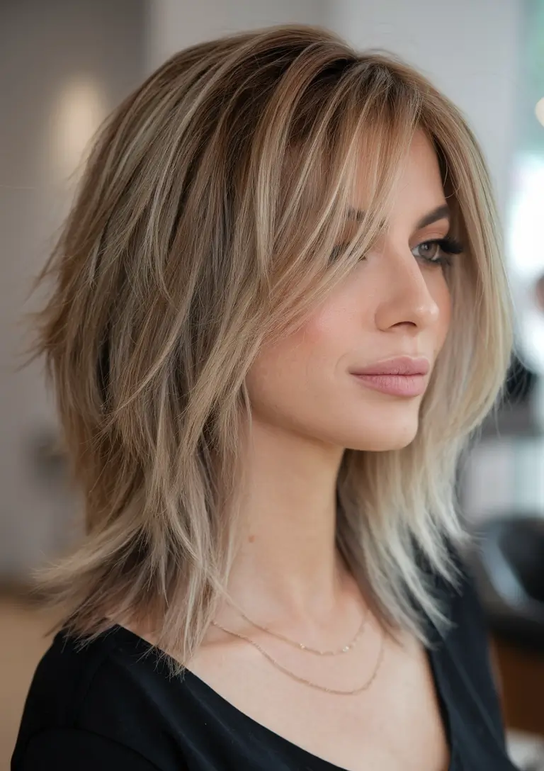 Fall haircut Modern Shag with Toned Highlights