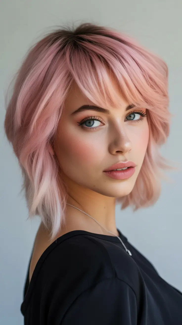 Fall haircut Rosy Crop With Flowy Fringe