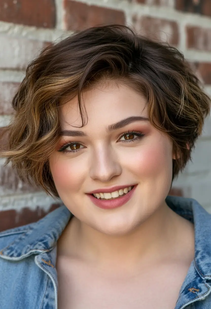 Fall haircuts for plus size women Short Curly Bob with Warm Highlights
