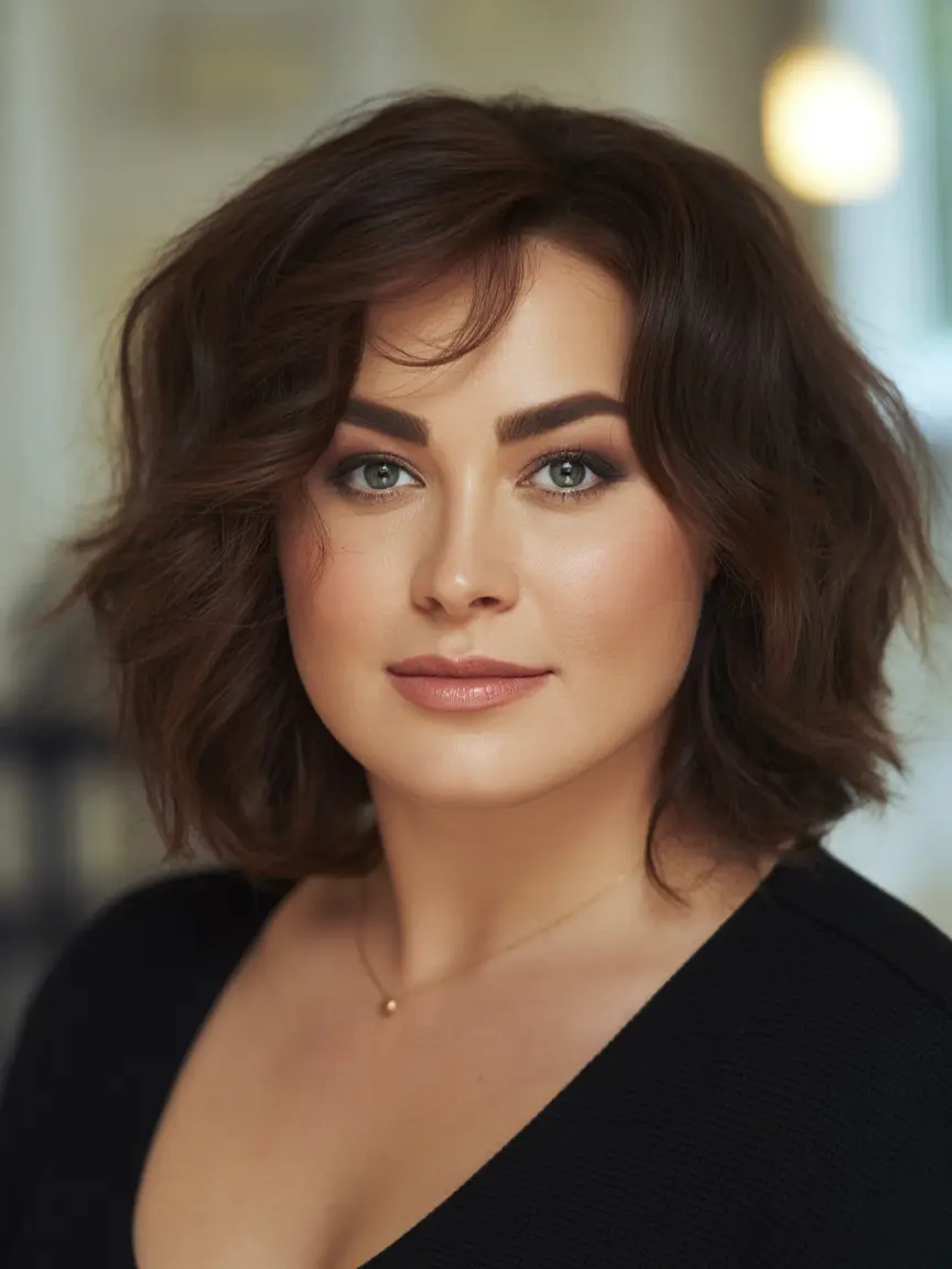 Fall haircuts for plus size women Chocolate Textured Lob with Flipped Ends