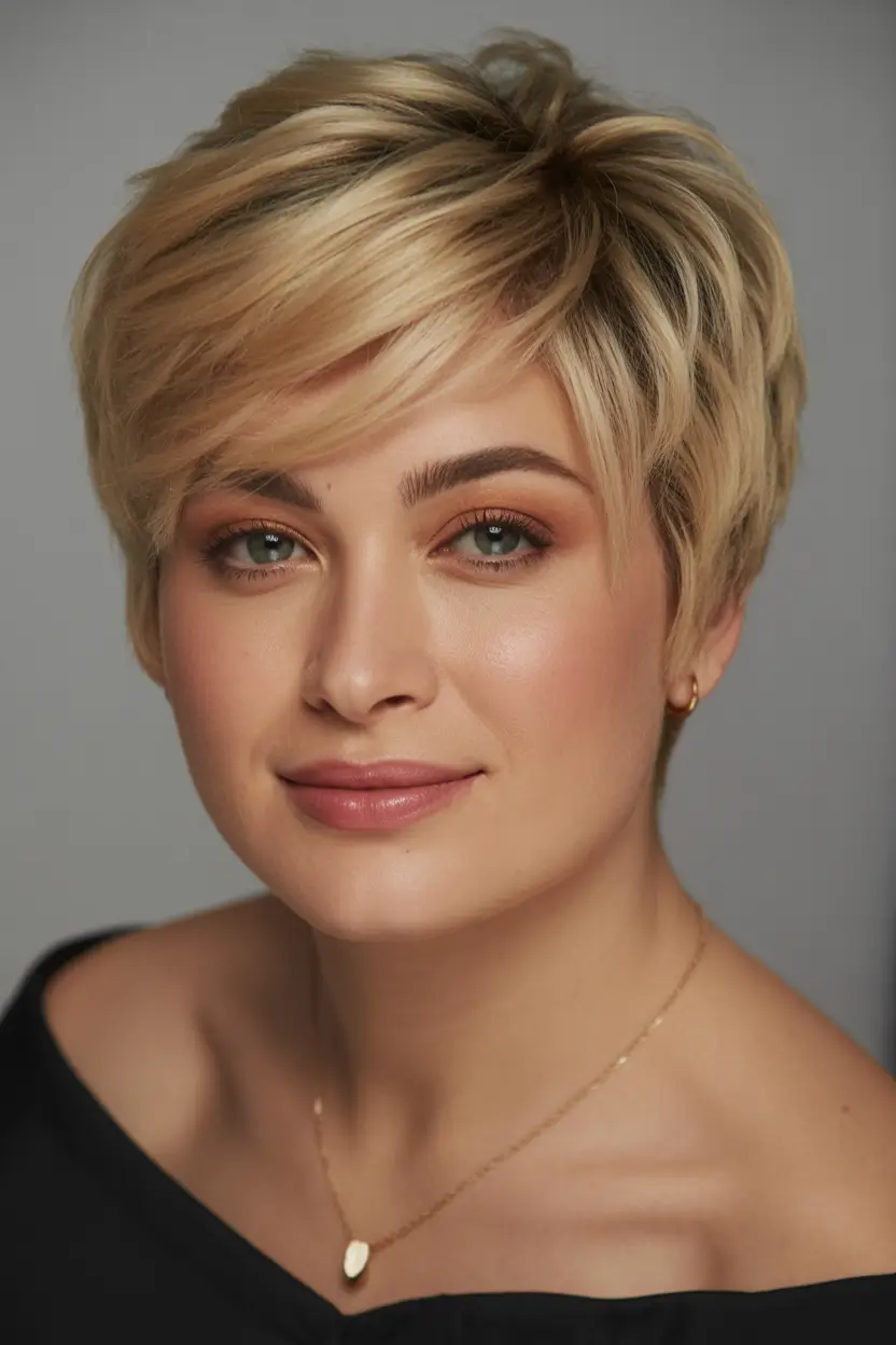 Fall haircuts for plus size women Buttery Blonde Long Pixie with Sweeping Layers