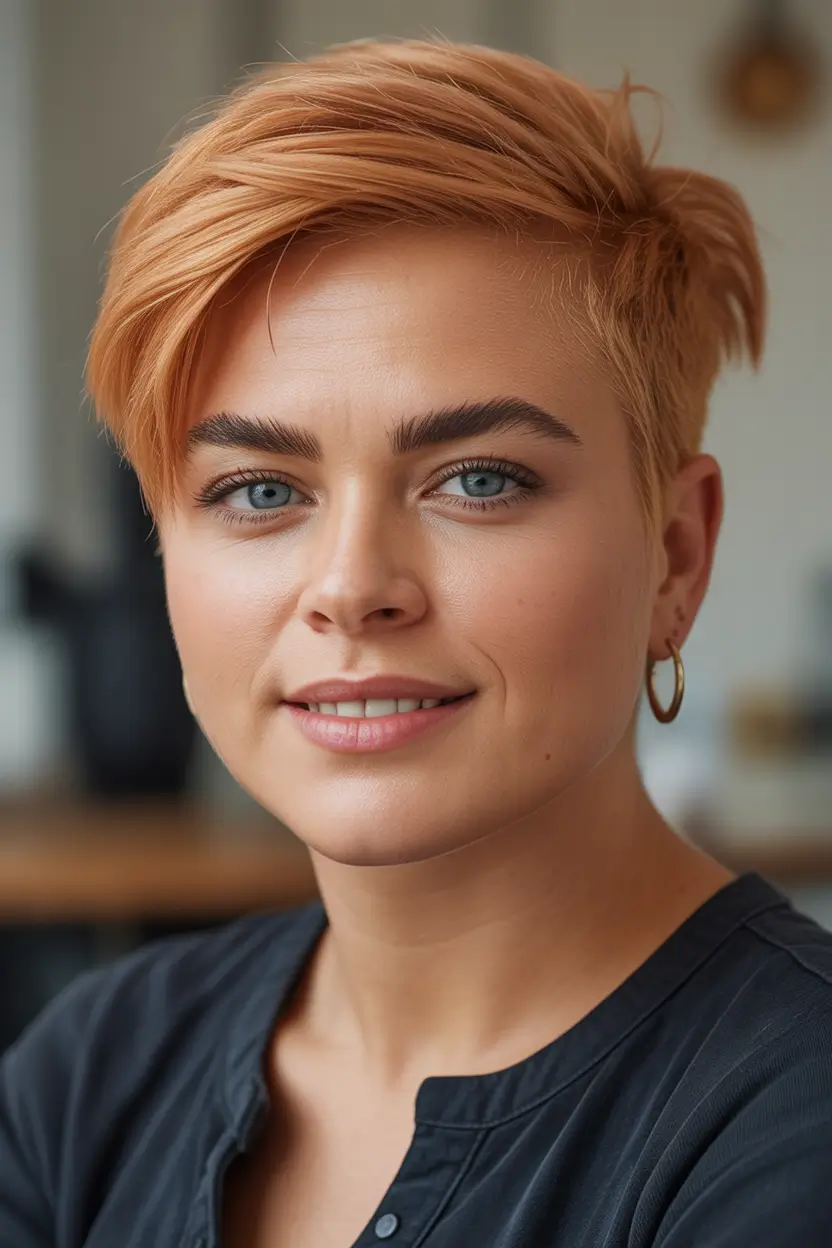 Fall haircuts for plus size women Pumpkin Spice Pixie with Side Sweep