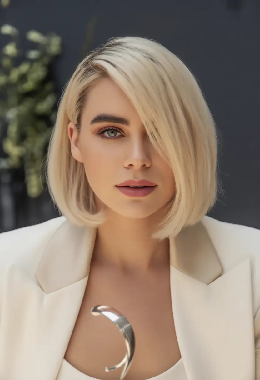 Fall haircuts for plus size women Chic Platinum Blunt Bob with Modern Curve