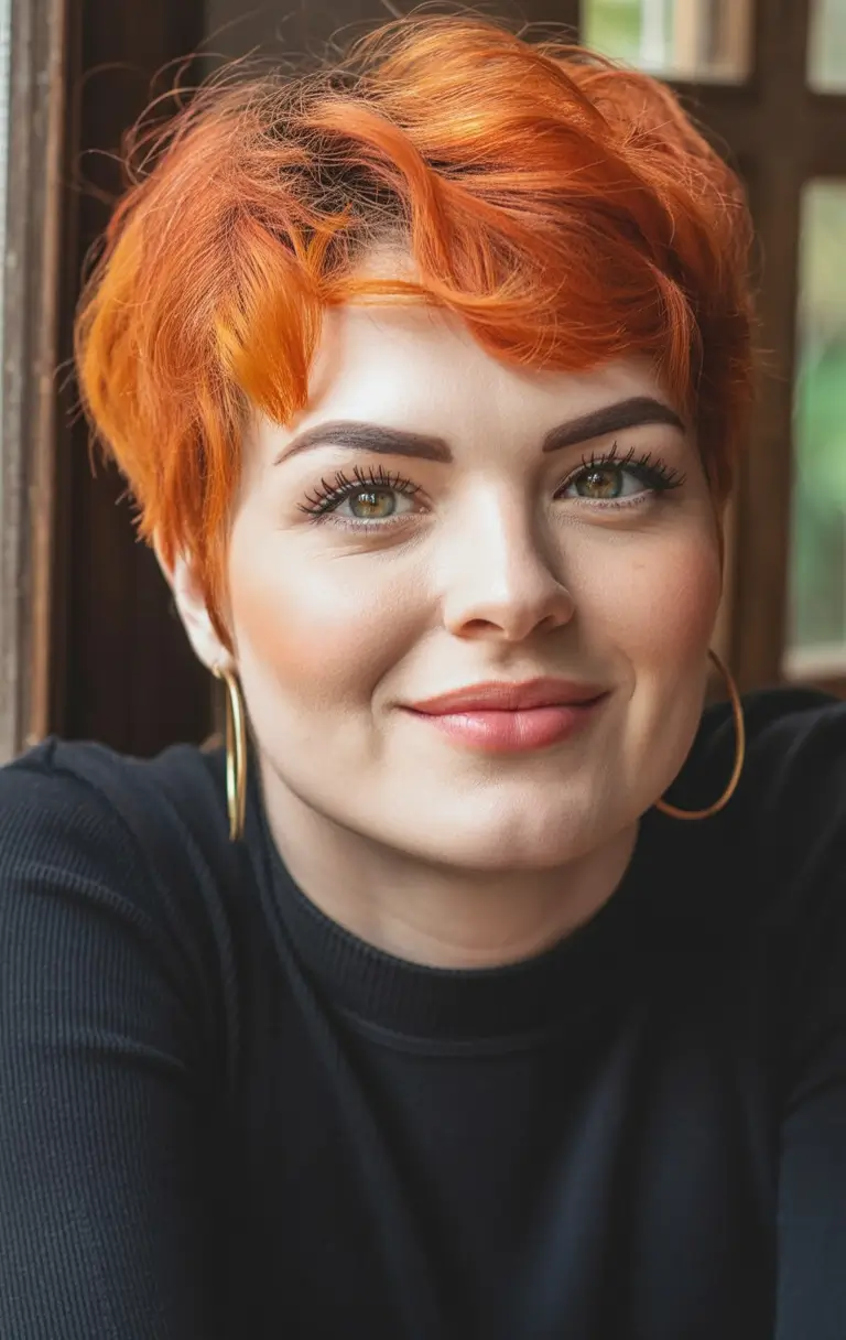 Fall haircuts for plus size women Copper Flame Crop with Curved Fringe