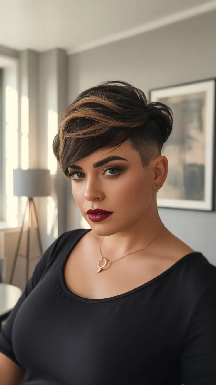 Fall haircuts for plus size women Undercut Pixie with Caramel Ribbons