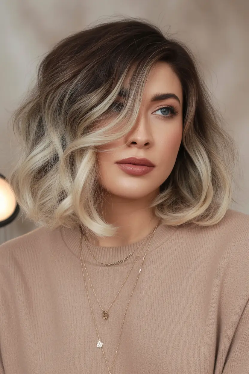 Fall haircuts for plus size women Wavy Blonde Lob with Dark Roots