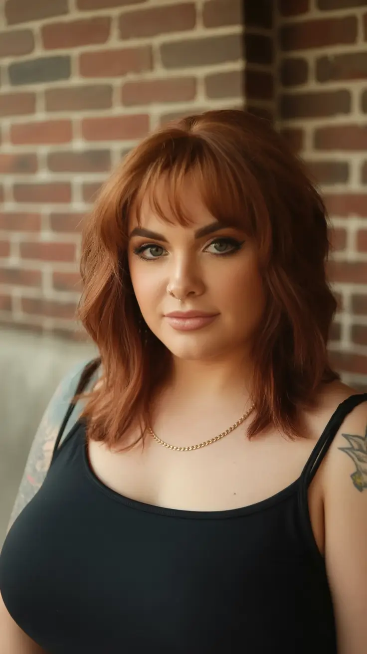 Fall haircuts for plus size women Choppy Shag with Copper Tones