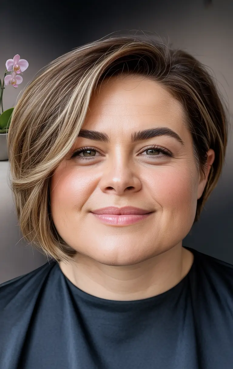 Fall haircuts for plus size women Warm Brunette Side-Swept Bob