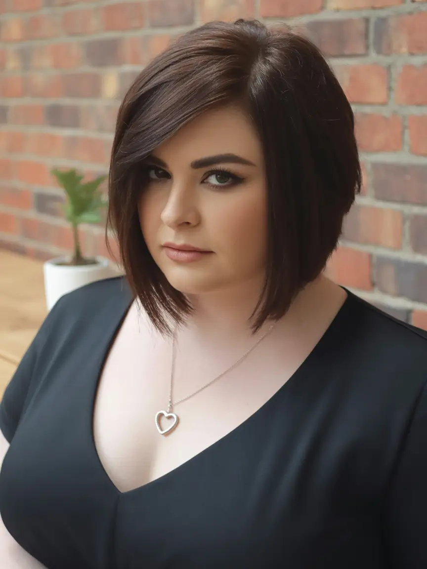 Fall haircuts for plus size women Edgy Angled Bob with Deep Side Part
