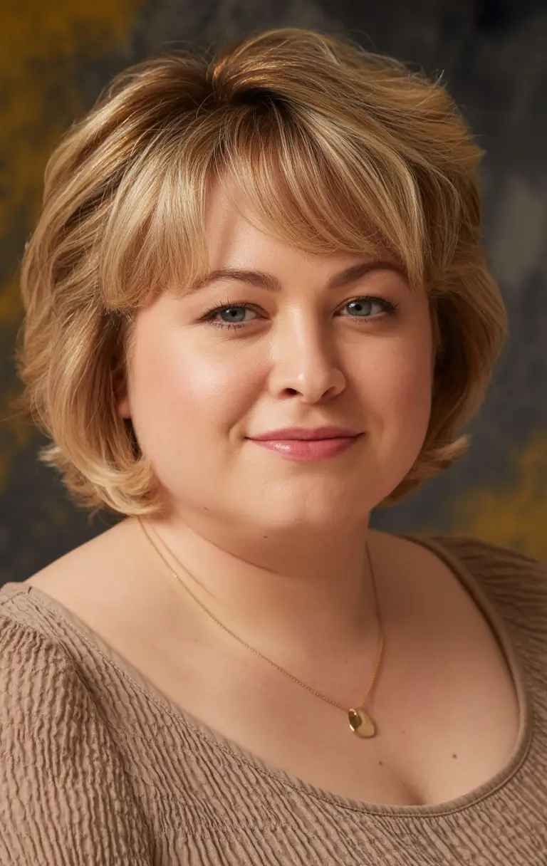 Fall haircuts for plus size women Layered Feather Bob with Curtain Bangs