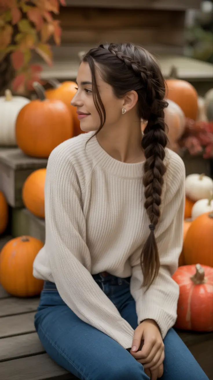 easy fall hairstyles Low Side Braid for Pumpkin Season