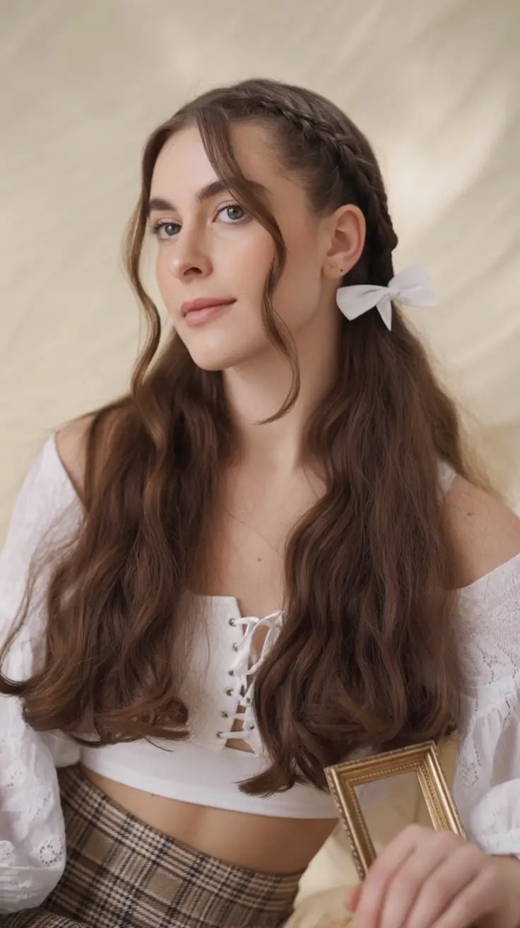 easy fall hairstyles Braided Crown With Ribbon Detail