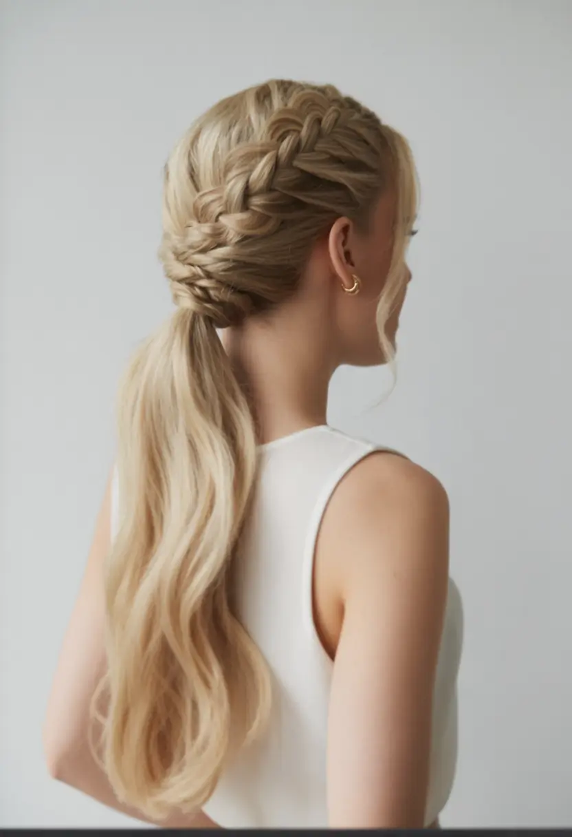 easy fall hairstyles Double Braided Crown to Ponytail