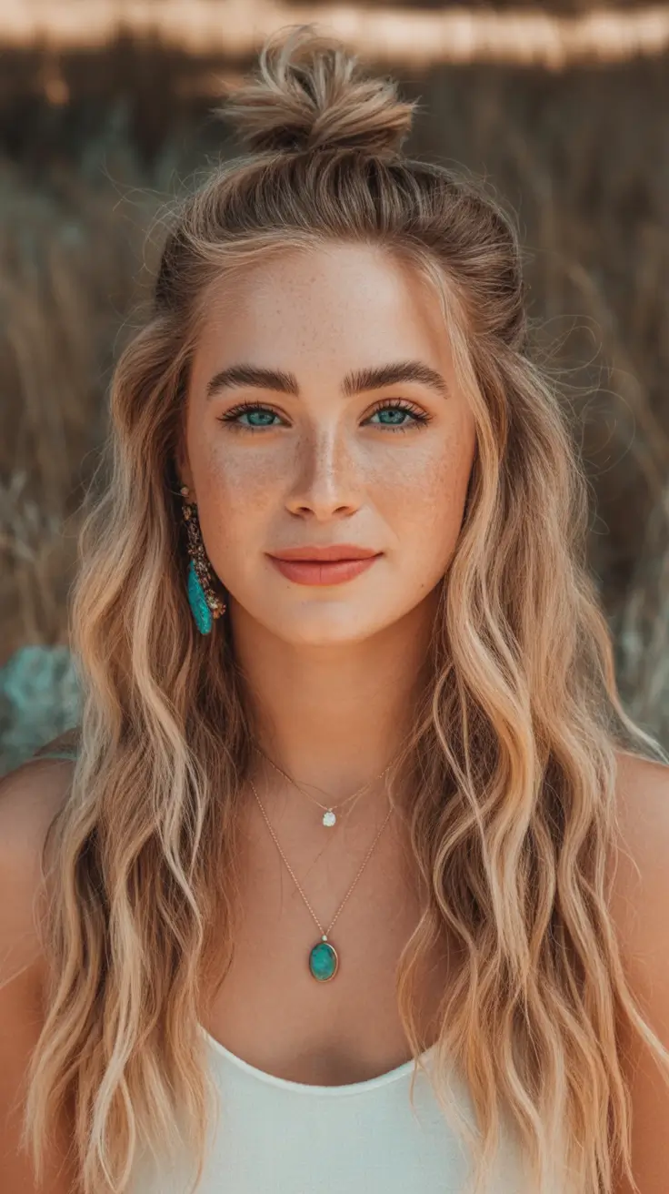 easy fall hairstyles Half-Up Mini Top Knot with Beachy Texture
