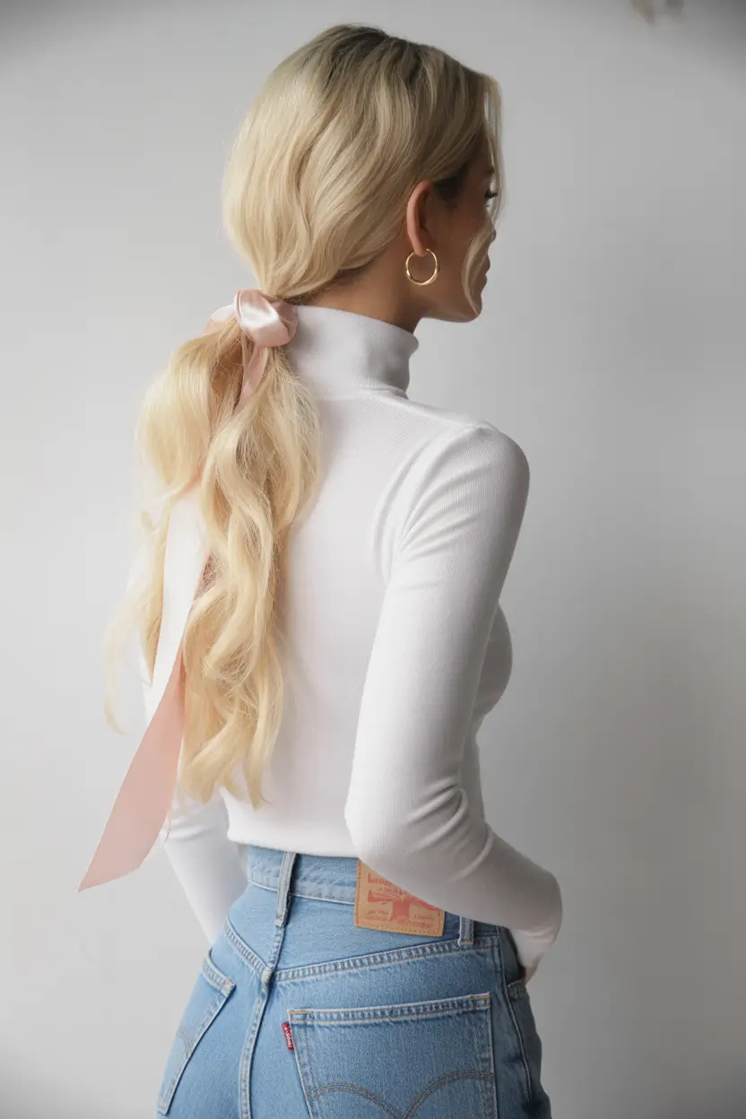 easy fall hairstyles Low Ribbon Pony With Soft Waves