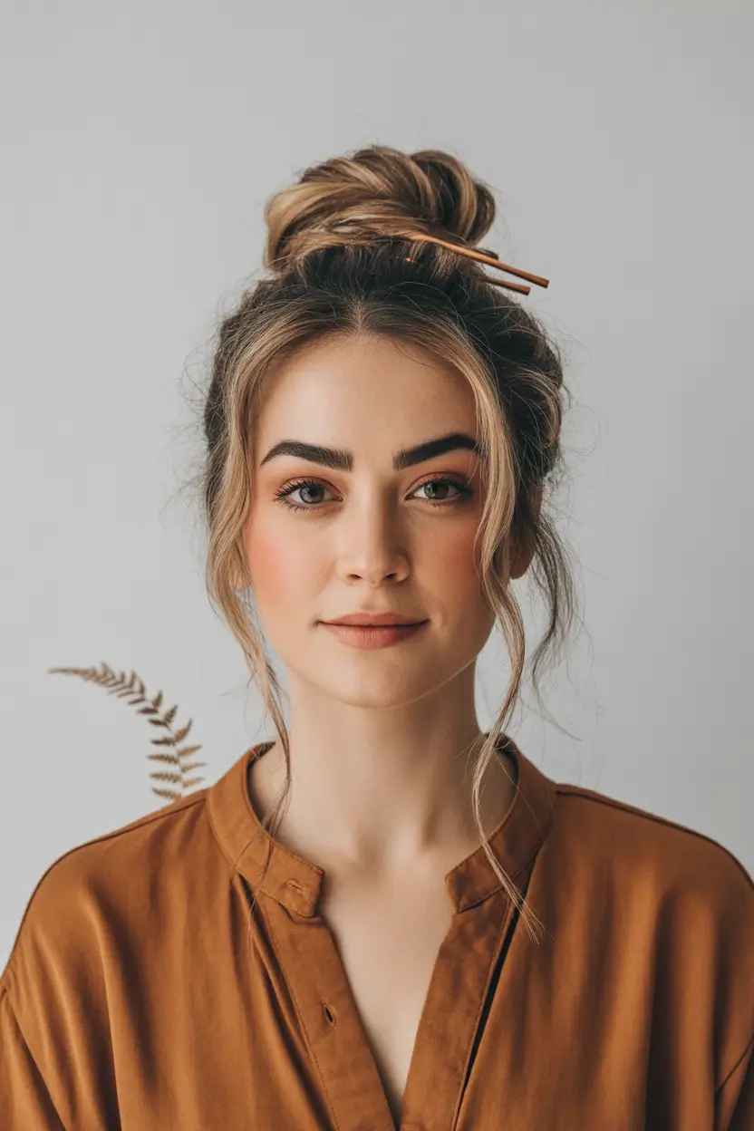 easy fall hairstyles Textured Top Knot With Loose Front Pieces
