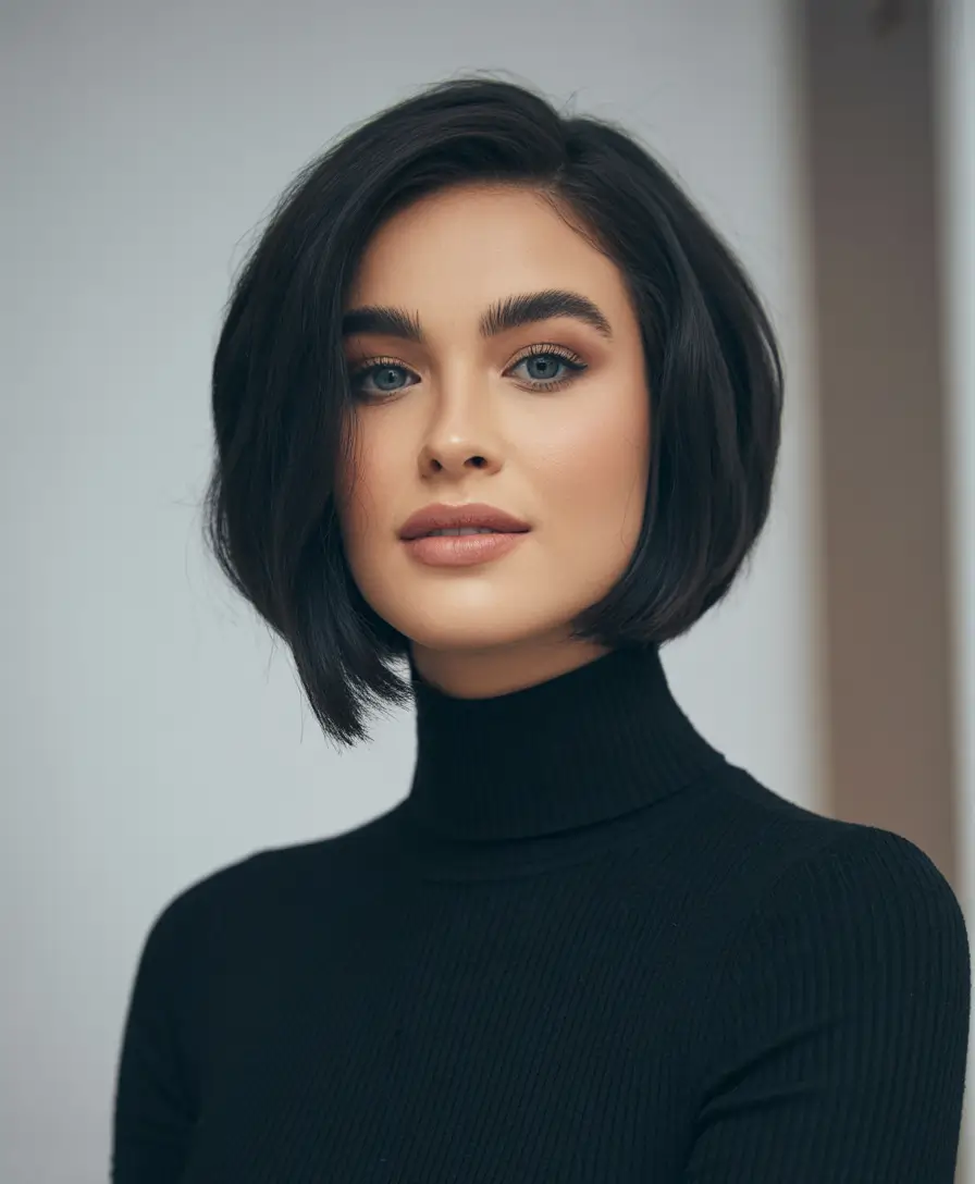 Fall bob haircut Glossy Midnight Bob with Classic Contour
