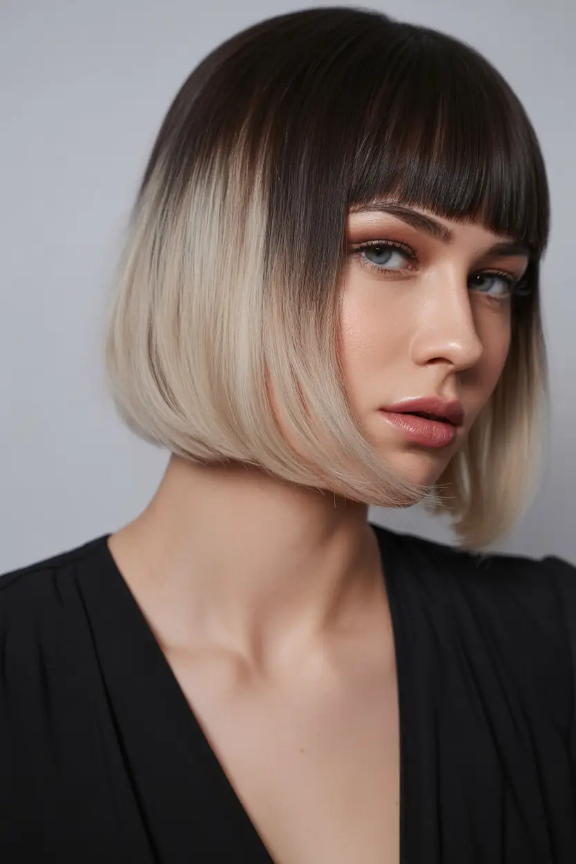 Fall bob haircut Retro Ombre Bob with Blunt Bangs