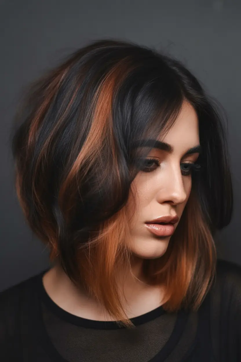 Fall bob haircut Copper Glow Peekaboo Bob