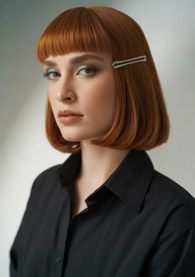 Fall bob haircut Glossy Rust Bob with Perfect Curve