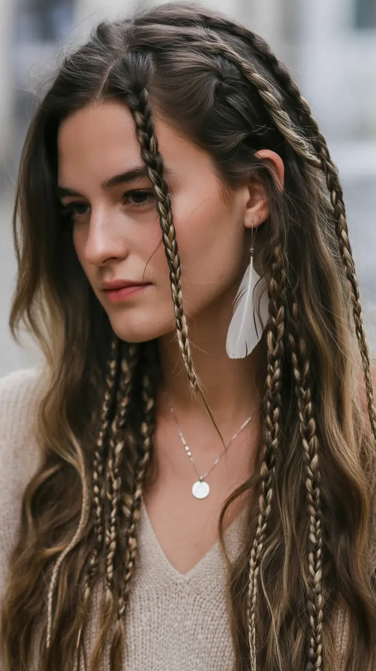 Fall braids hairstyle Loose Micro Braids with Earthy Flow