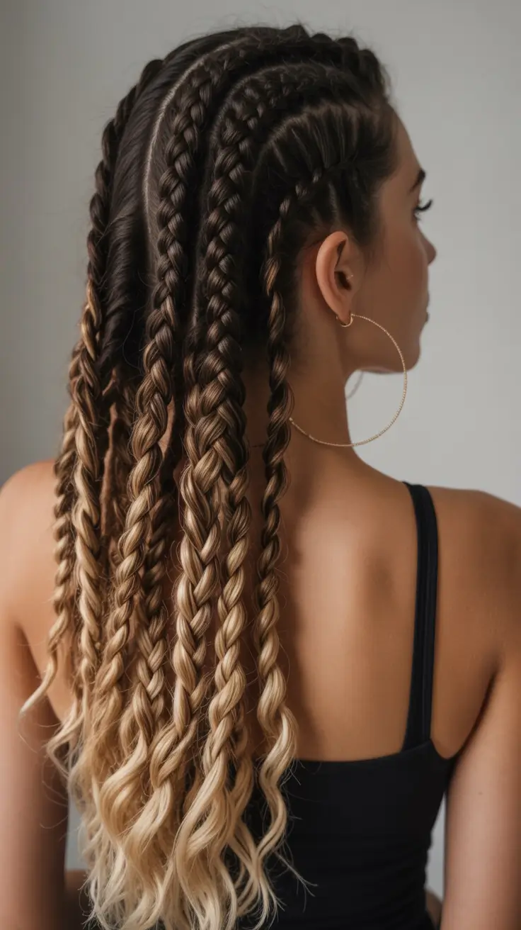 Fall braids hairstyle Cornrow to Curl Fade with Dimensional Color