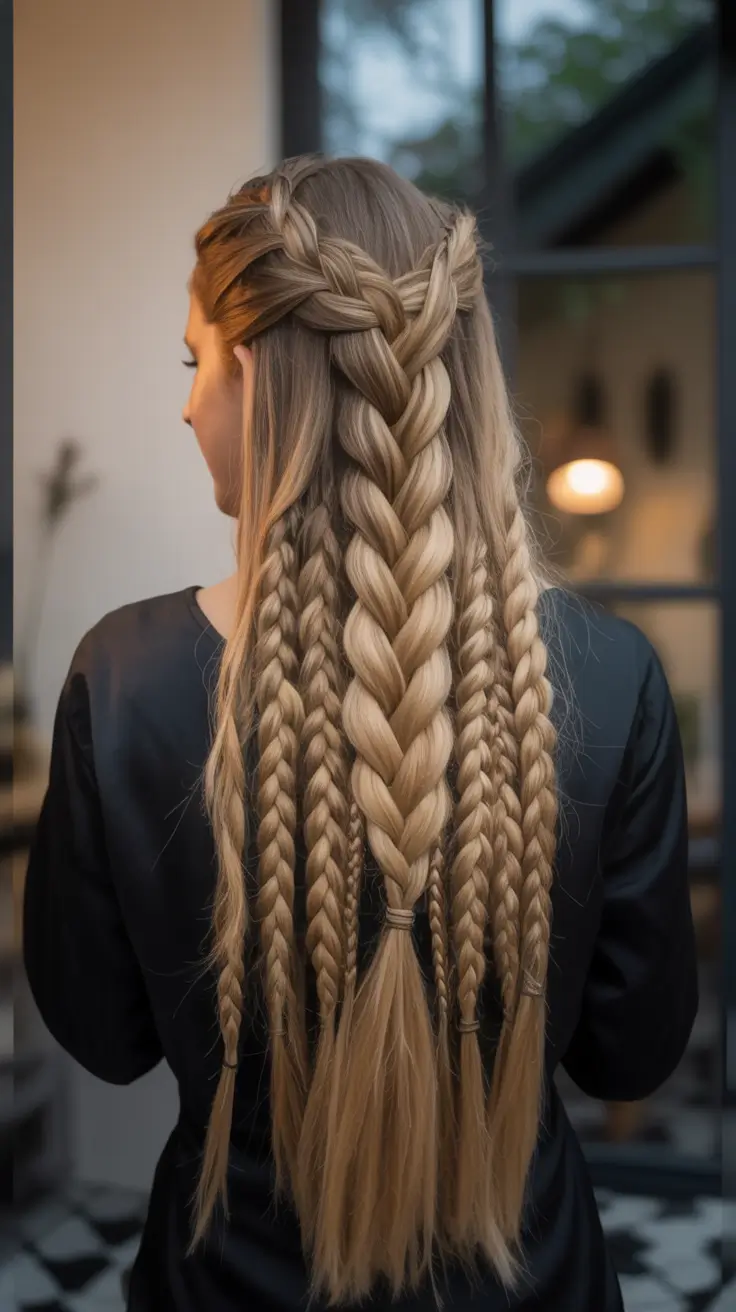 Fall braids hairstyle Mixed Pattern Triple Plait Cascade