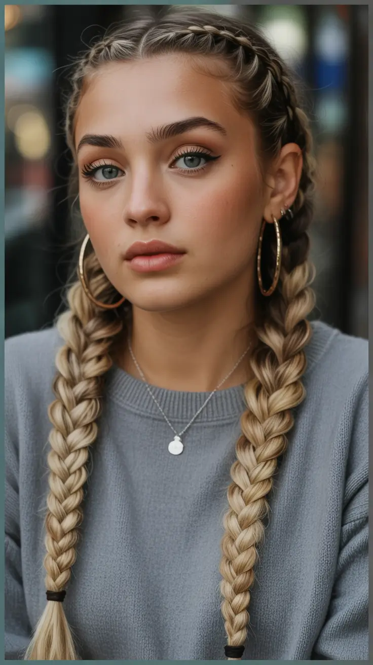 Fall braids hairstyle Classic Dutch Pigtails with a Bold Edge