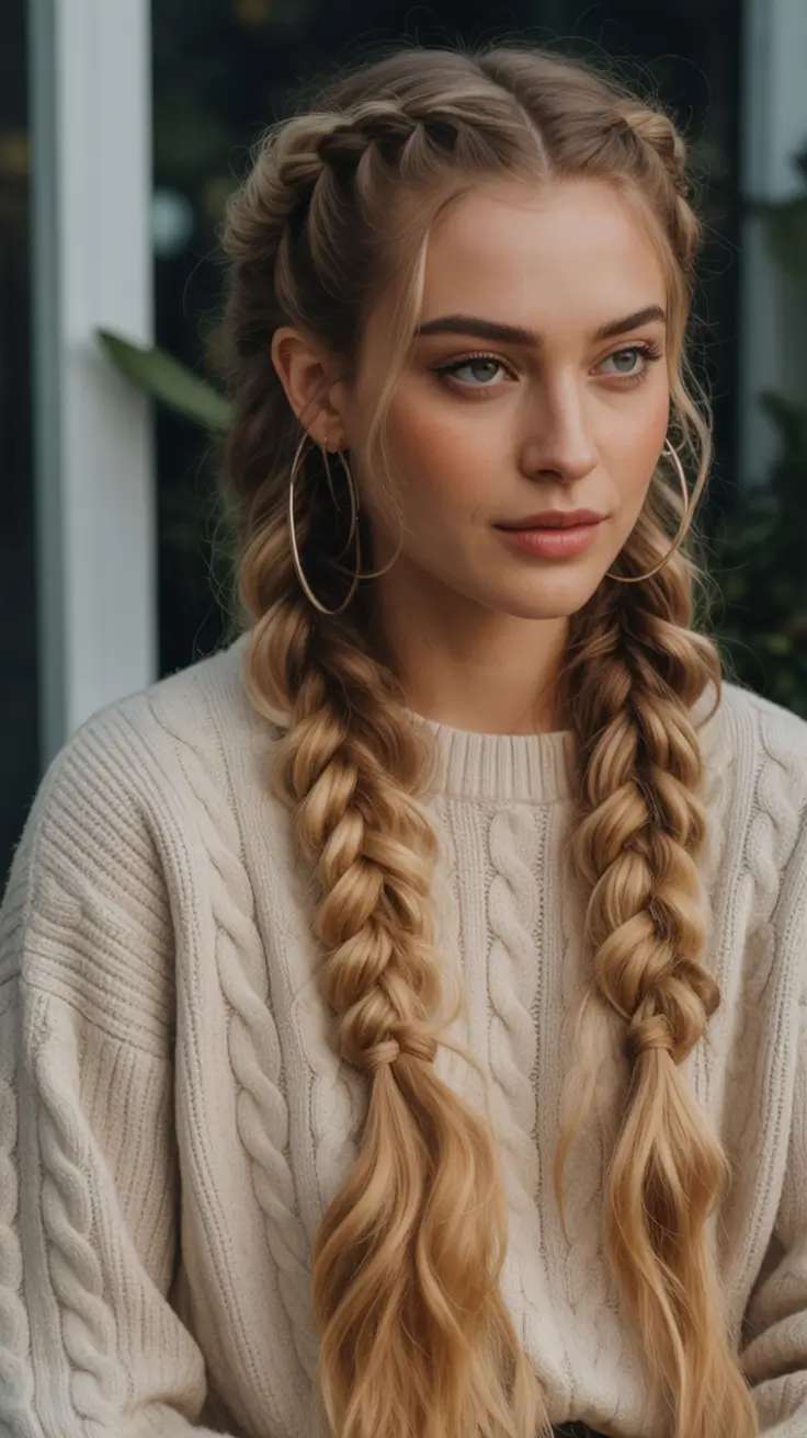 Fall braids hairstyle Chunky Romantic Braids with Loose Volume