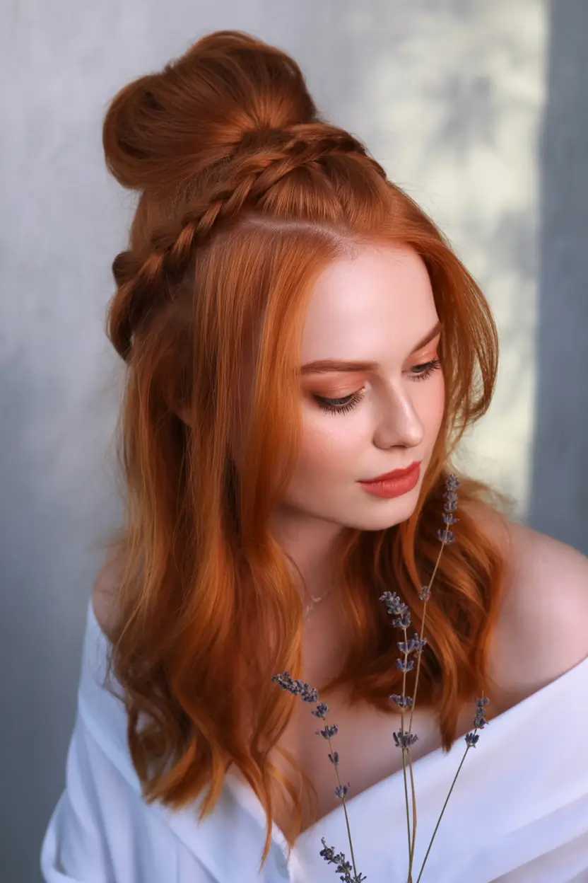 Fall braids hairstyle Elegant Half-Up with Braided Crown Twist