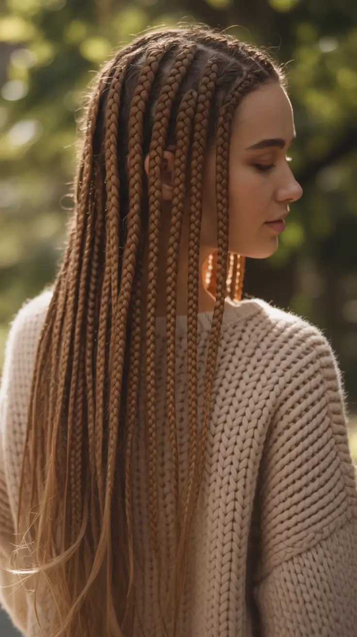 Fall braids hairstyle Fine Box Braids with Natural-Length Finish