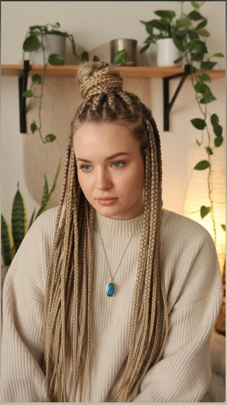 Fall braids hairstyle Half-Up Crown Twist with Layered Boho Braids