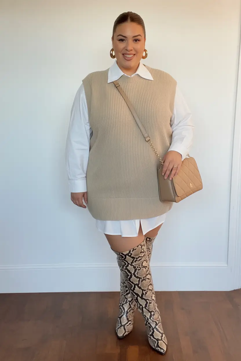 fall plus size capsule wardrobe Preppy Pop with a Reptile Kick