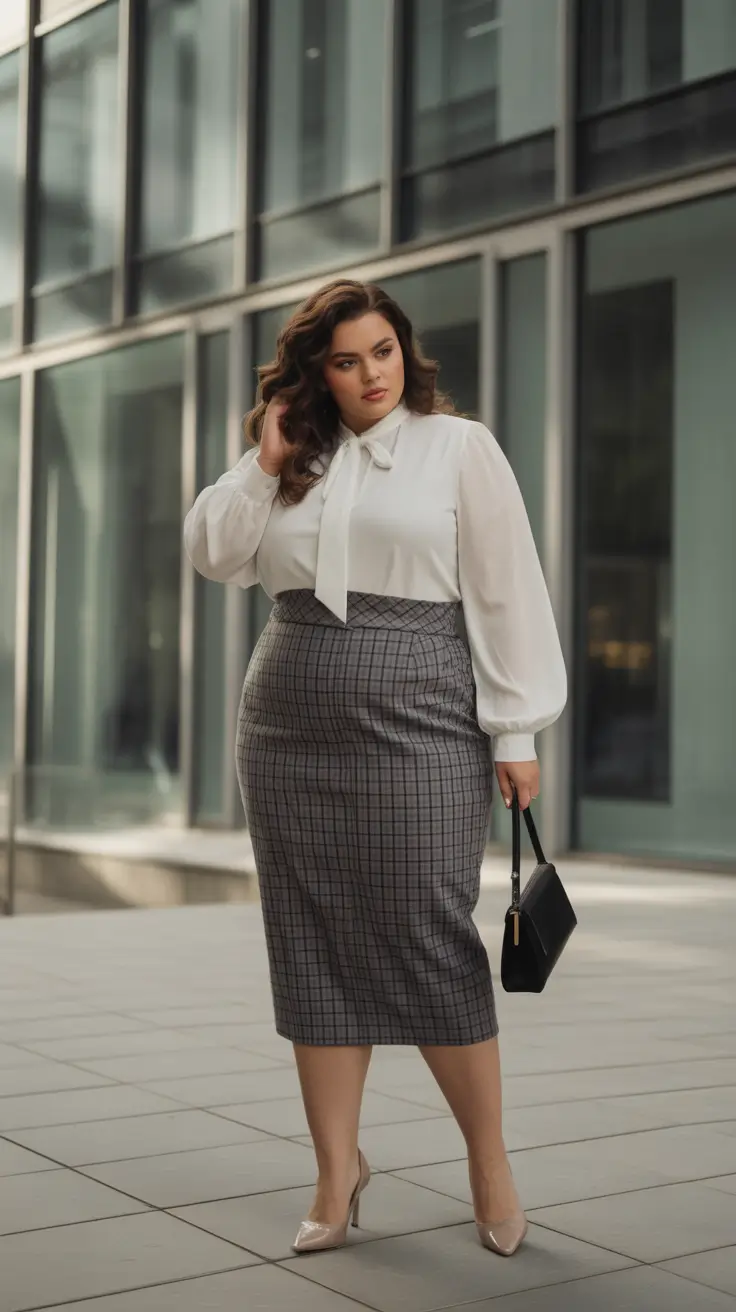fall plus size capsule wardrobe Sharp & Sophisticated in Pencil and Plaid
