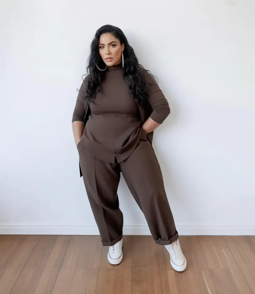 fall plus size capsule wardrobe Deep Cocoa Monochrome with a Twist