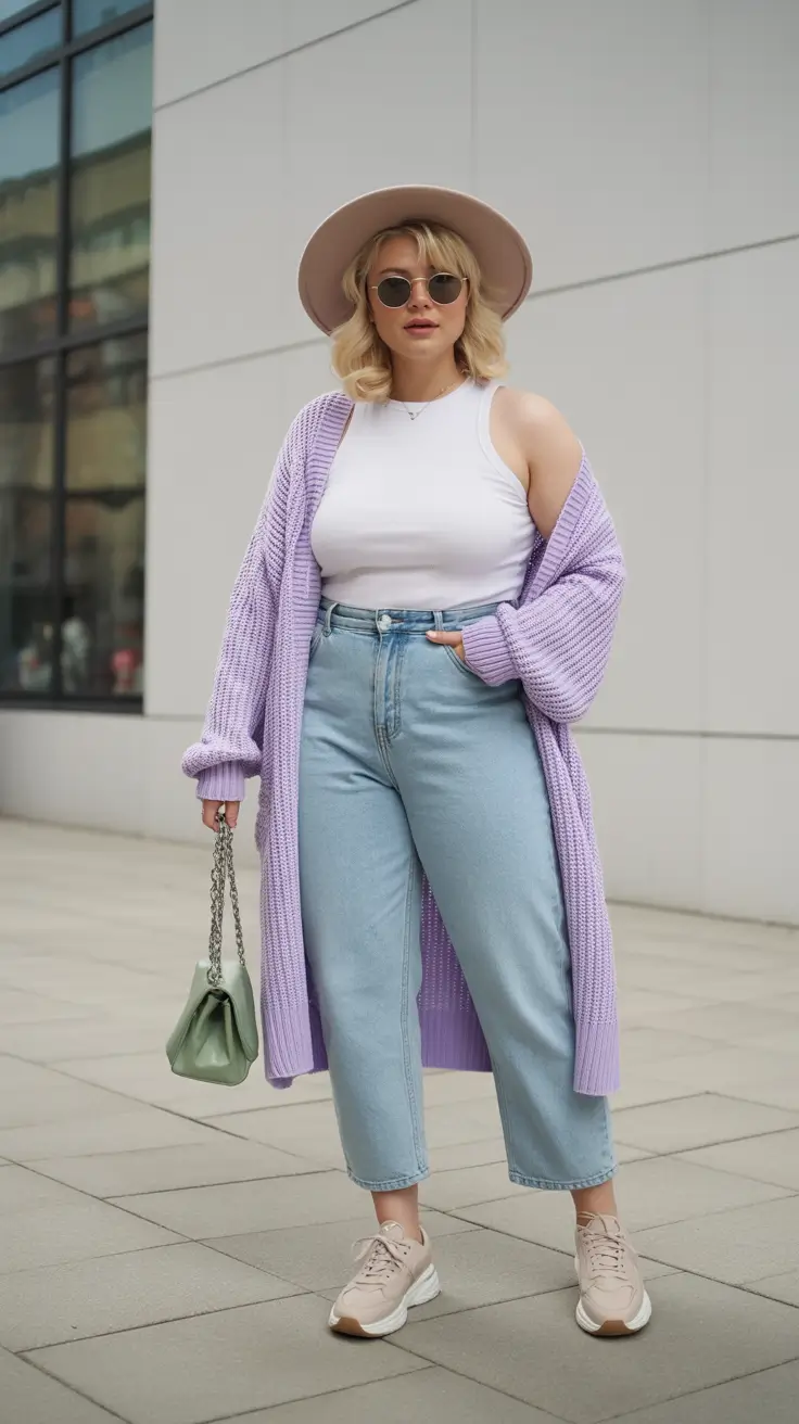 fall plus size capsule wardrobe Soft Lilac & Denim