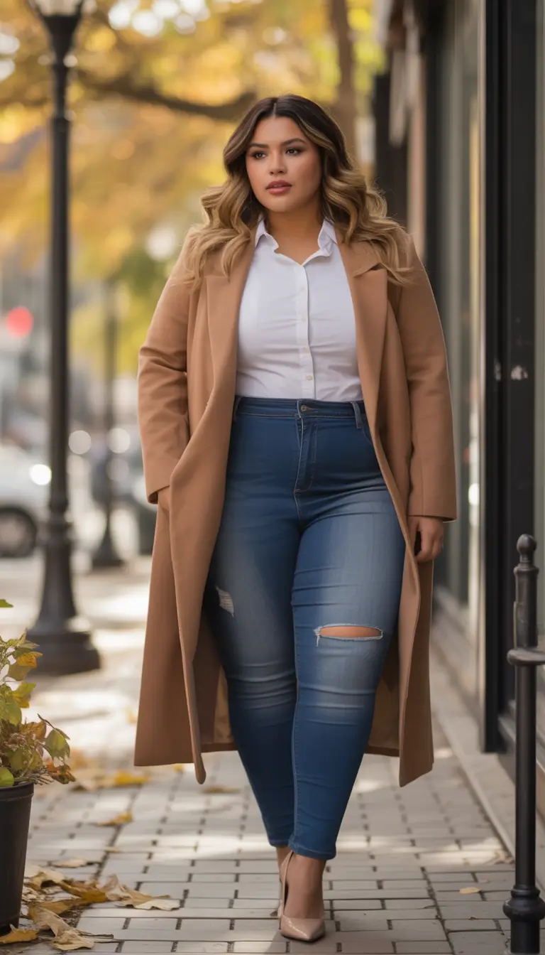 fall plus size capsule wardrobe Casual Camel Coat with a Street Edge