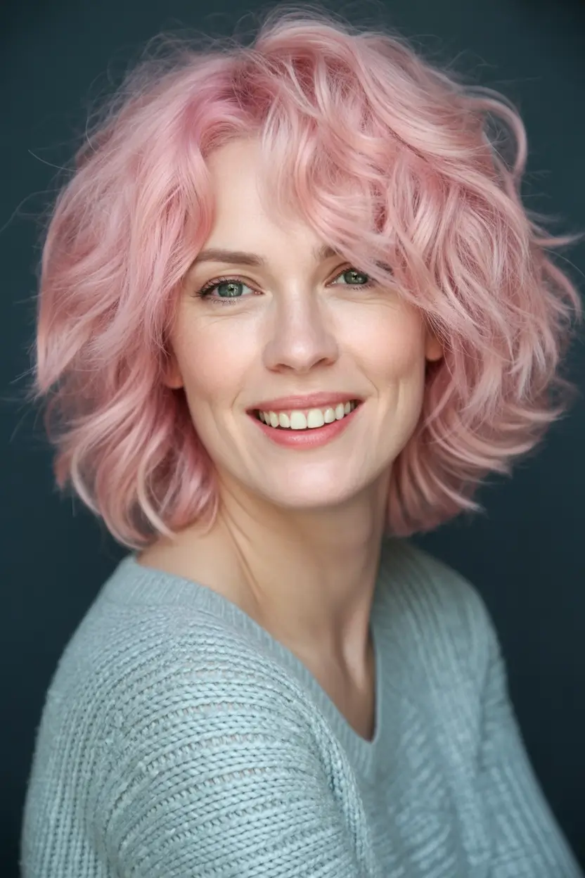Fall hair color and hairstyles for women over 50 Cotton Candy Pink Waves With Airy Layers